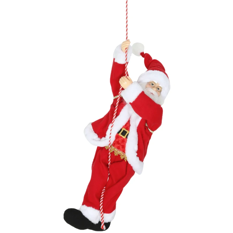 HOMCOM Père Noël 60 cm Chantant et Grimpant Père Noël avec Cadeau Corde Fonction Sonore Intérieur, Rouge