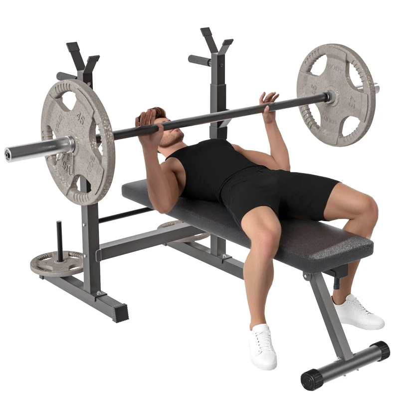 HOMCOM Adjustable Weight Bench, Foldable Bench, with Barbell Rack, Grey