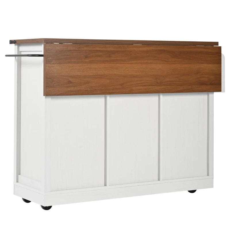 Elegant Kitchen Island with Extendable Worktop, Smooth Wheels, Ample Storage, Foldable Cabinet Ideal for Kitchen, 140L x 45W x 94H cm, White