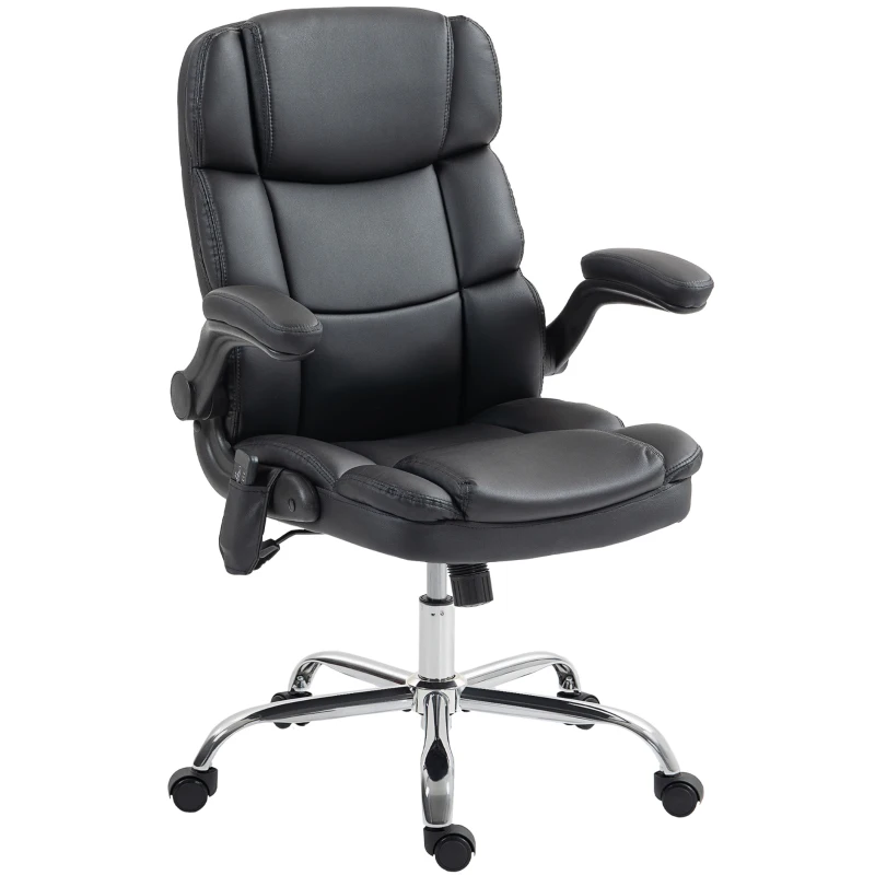 HOMCOM Fauteuil de Bureau Massant à 4 Points avec Riscaldamento et Accoudoirs Rabattabili, Noir