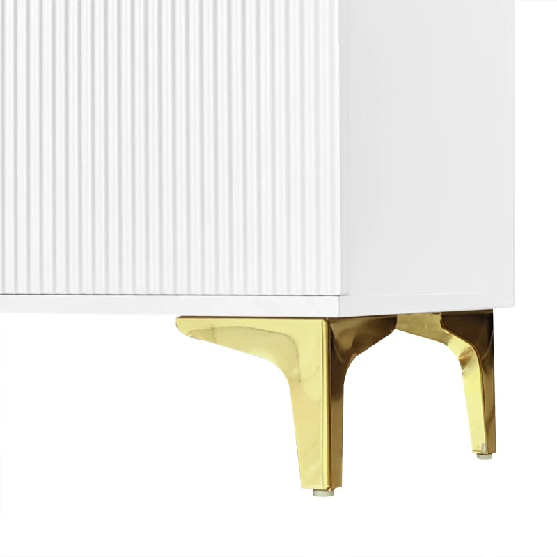 Elegant Sideboard with Adjustable Shelves and Gold-Plated Accents, Cabinet Ideal for Space-Saving Room, 83L x 35W x 101H cm, White+Gold