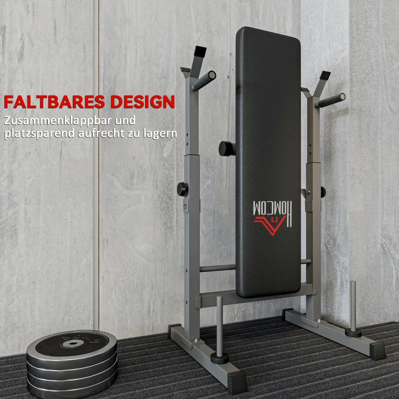 HOMCOM Hantelbank, 8 Positionen, klappbar, Stahlbasis, gepolstert, Kunstleder, 98-122H x 140L x 73B cm, Schwarz/Grau