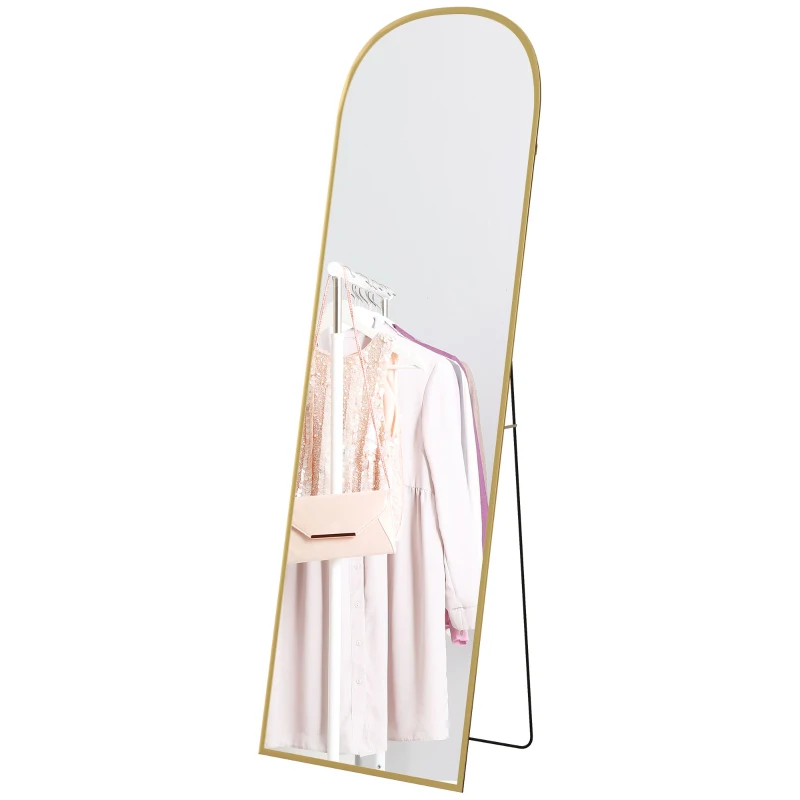 HOMCOM Miroir sur Pied et Mural Moderne en Alliage d'Aluminium avec Support Pliant, 50x170cm, Or
