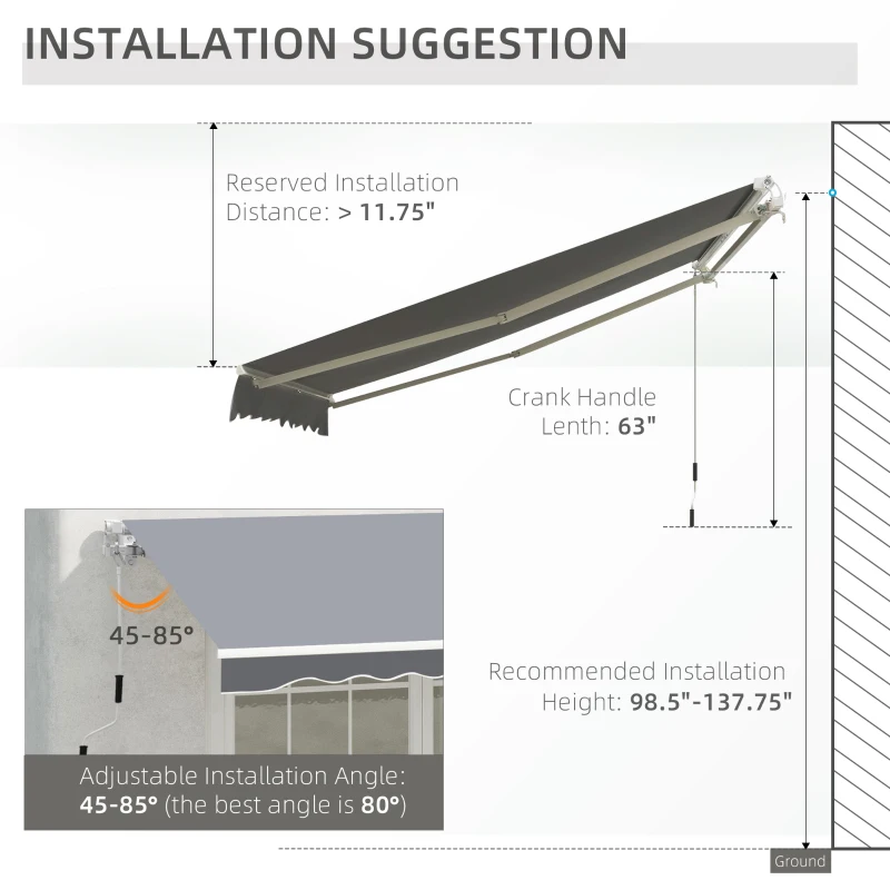 Outsunny Manual Retractable Patio Awning Shelter UV Protection, 2.5mx2m