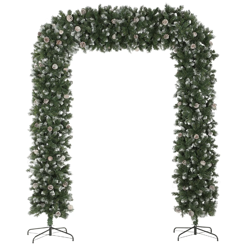 HOMCOM 8.2 ft Snow Frosted Christmas Tree Arch, Christmas Arch Doorway Decor with 1800 Tips and 91 Pinecones, Artificial Xmas Tree with Metal Stand for Indoor, Green