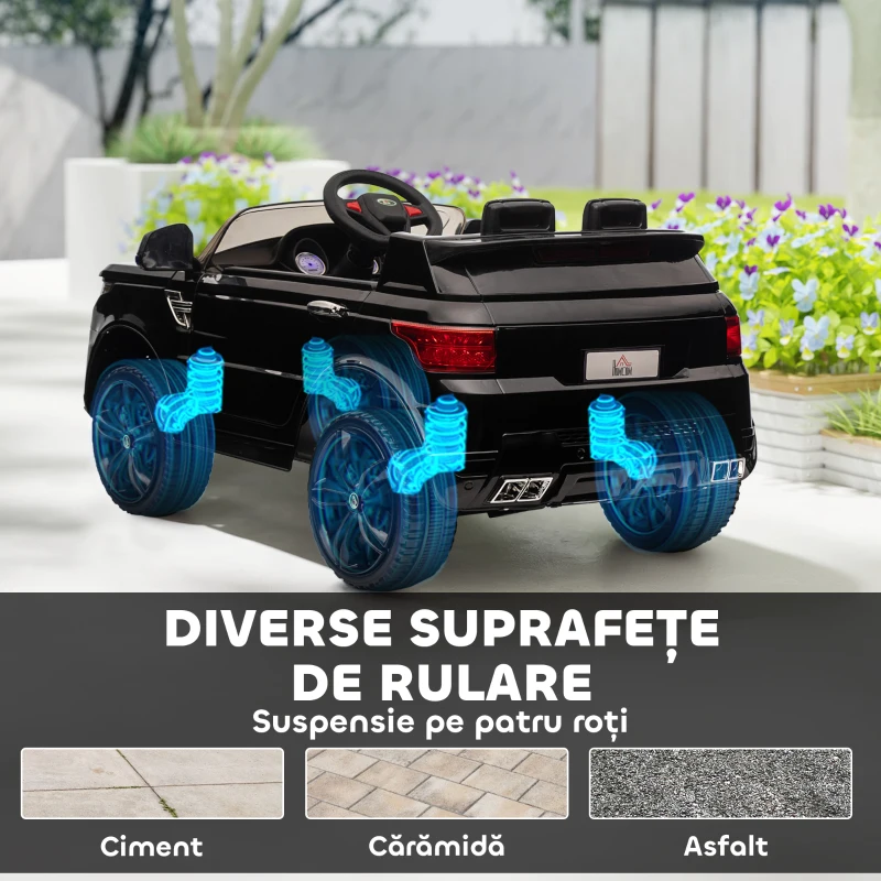 HOMCOM Mașină Electrică pentru Copii cu Motor Dublu, Suspensie și Telecomandă, 110x68x52 cm, Negru(m-9)