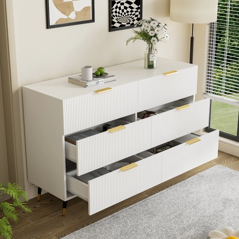 Elegant Sideboard with Modern Design, Chest of Drawers and Storage Space, Cabinet for Space-Saving Room, 120L x 40W x 77H cm, White+Gold