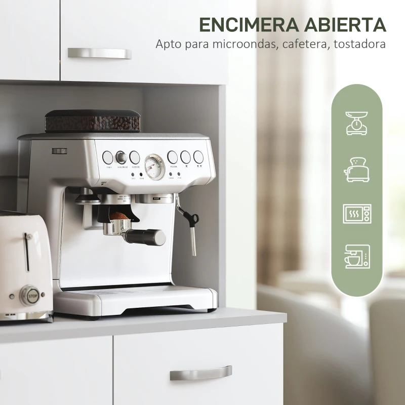 HOMCOM Alacena de Cocina Aparador de Comedor con 1 Cajón 6 Puertas y Estantes Ajustable Estilo Moderno 101x39x180 cm Blanco(m-6)
