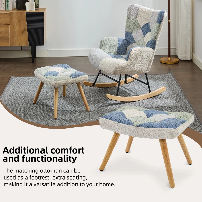 High-Back Rocking Chair with Footstool and Sturdy Design, Rocking Seat for a Soothing Rocking Motion, 68L x 84W x 91H cm, Colorful