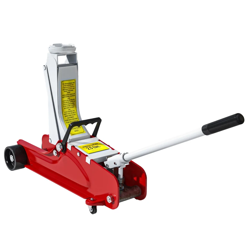 HOMCOM Cric Hidraulic cu Profil Jos, Cric Auto din Oțel Ranforsat cu Capacitate de 2,5 Tone, 56x20x8-38 cm, Roșu