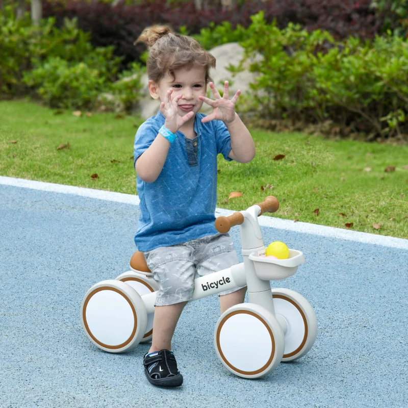 AIYAPLAY Draisienne vélo Enfant 4 roues selle réglable, guidon ergonomique alliage alu. PP, enfant 1 à 3 ans - Marron Blanc(m-2)