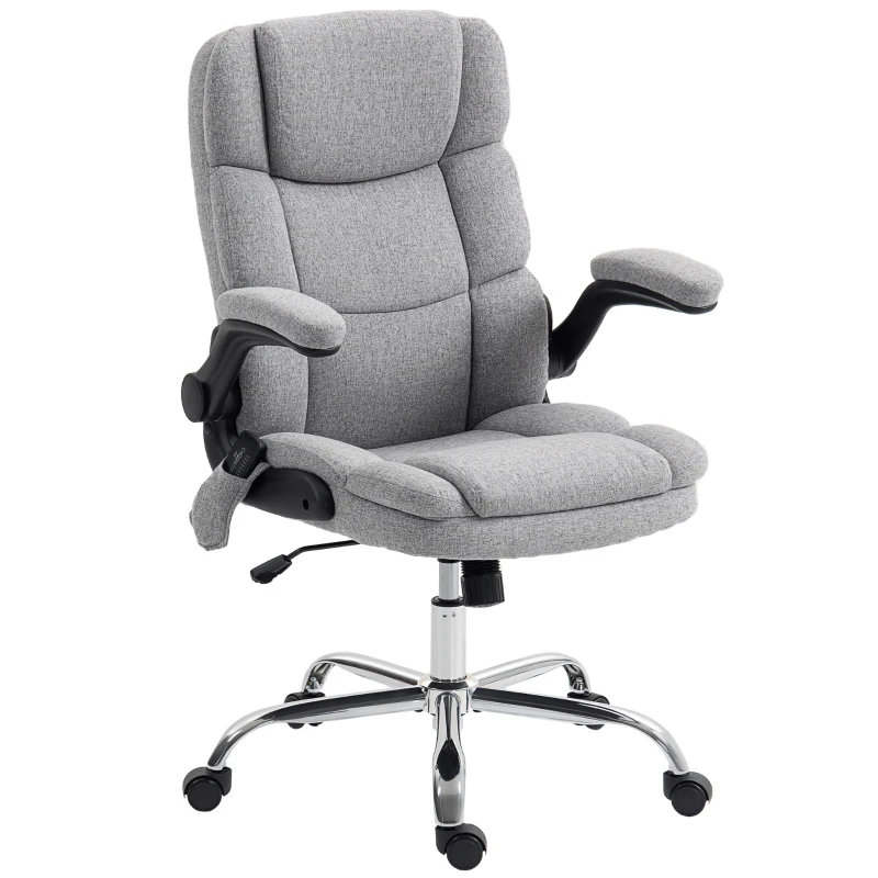 HOMCOM Silla de Oficina Masajeadora a 4 Puntos con Calefacción y Reposabrazos Plegables, Gris