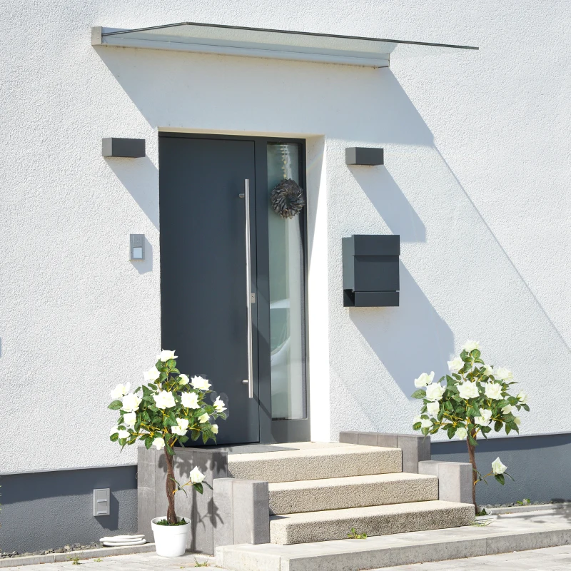 Outsunny Set 2 Alberelli di Rose Finte Alte 90cm con 21 Fiori e Vaso, Bianco e Verde