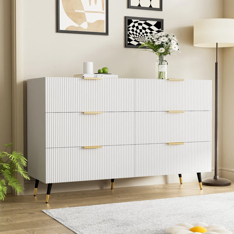 Elegant Sideboard with Modern Design, Chest of Drawers and Storage Space, Cabinet for Space-Saving Room, 120L x 40W x 77H cm, White+Gold