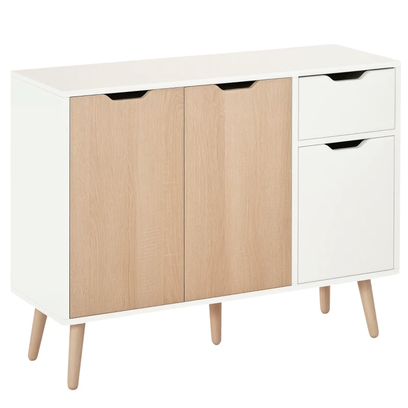HOMCOM Kitchen Sideboard Buffet Cabinet with Drawer, Door Cupboards and Wooden Legs, Natural