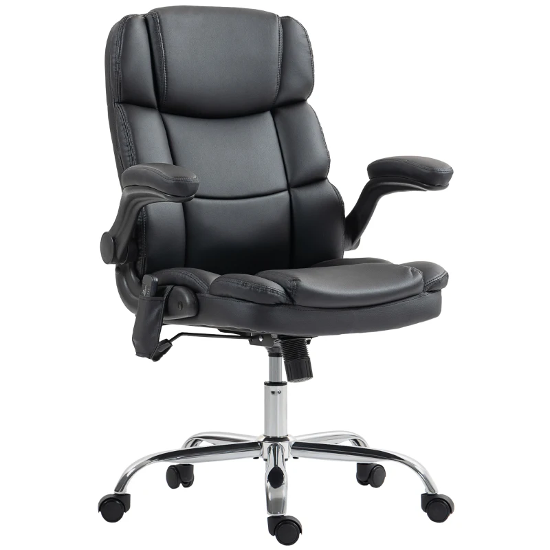 HOMCOM Silla de Oficina con Masaje de 4 Puntos con Riscaldamento y Reposabrazos Abatibles, Negro