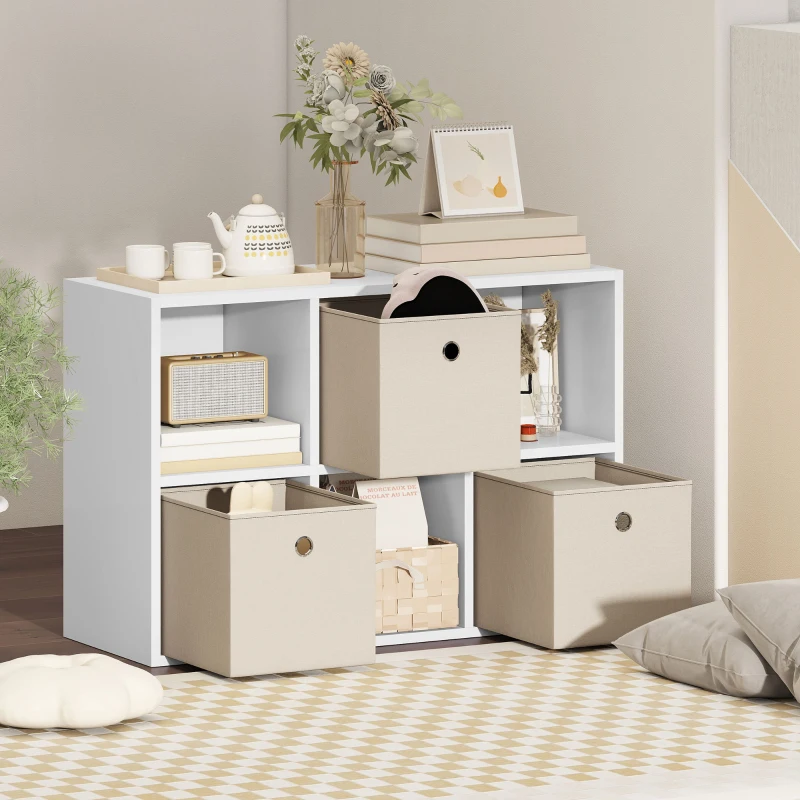 HOMCOM Estante Cubo Estante de Armazenamento Horizontal ou Vertical com 6 Compartimentos e 3 Gavetas de Tecido 53,7x30x79,8 cm Branco e Bege
