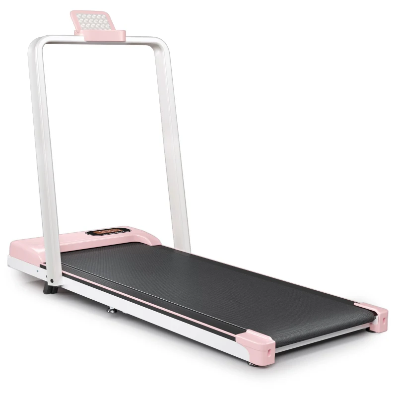 Folding Treadmill with Adjustable Incline, LED Display & Remote Control, Space-Saving Treadmill for Living Room, 121L x 54.5W x 9.5H cm, Pink