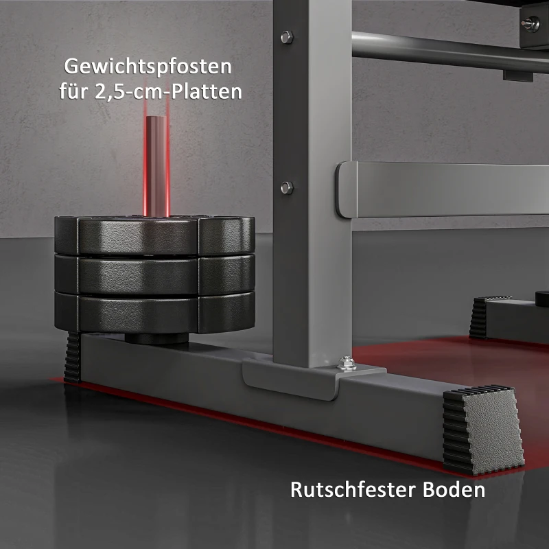 HOMCOM Hantelbank, 8 Positionen, klappbar, Stahlbasis, gepolstert, Kunstleder, 98-122H x 140L x 73B cm, Schwarz/Grau