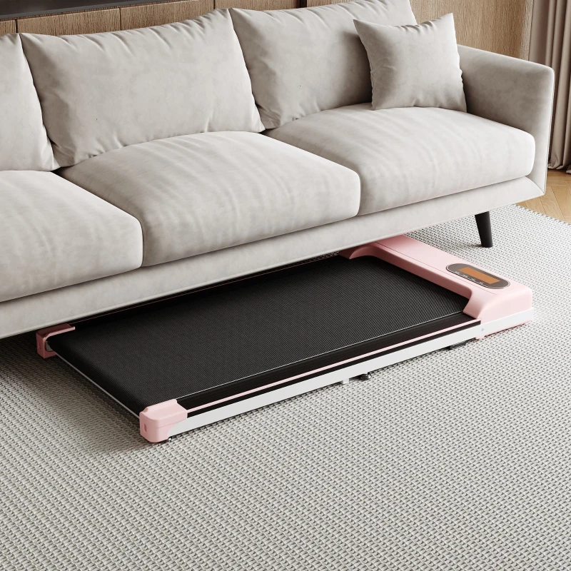 Folding Under Desk Walking Pad Treadmill with Adjustable Incline, Space-Saving Treadmill for Living Room, 111L x 47.5W x 9.5H cm, Pink