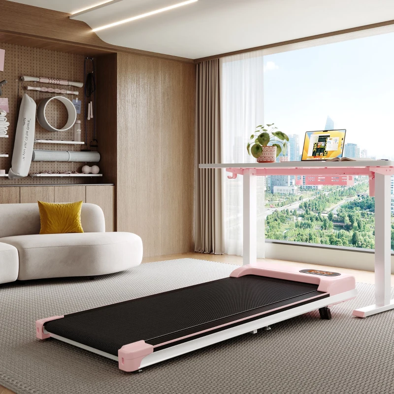 Folding Under Desk Walking Pad Treadmill with Adjustable Incline, Space-Saving Treadmill for Living Room, 111L x 47.5W x 9.5H cm, Pink