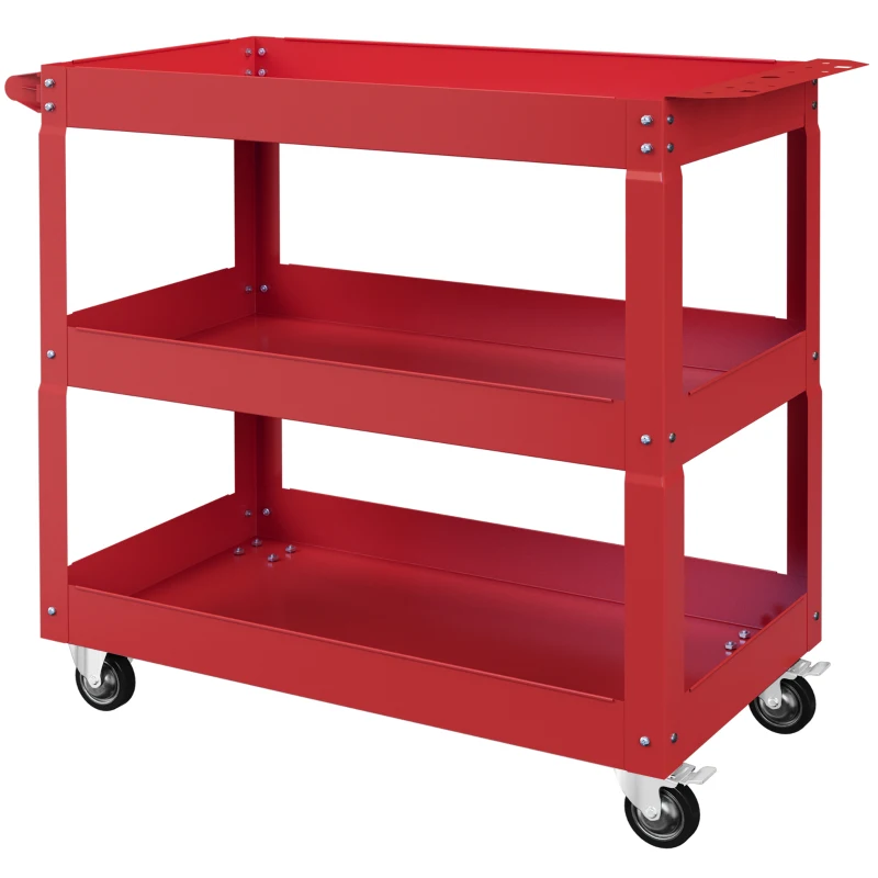 DURHAND Chariot desserte d'atelier acier 3 plateaux sur roulettes avec poignée charge max. 150 kg 83 x 35,3 x 76 cm acier rouge