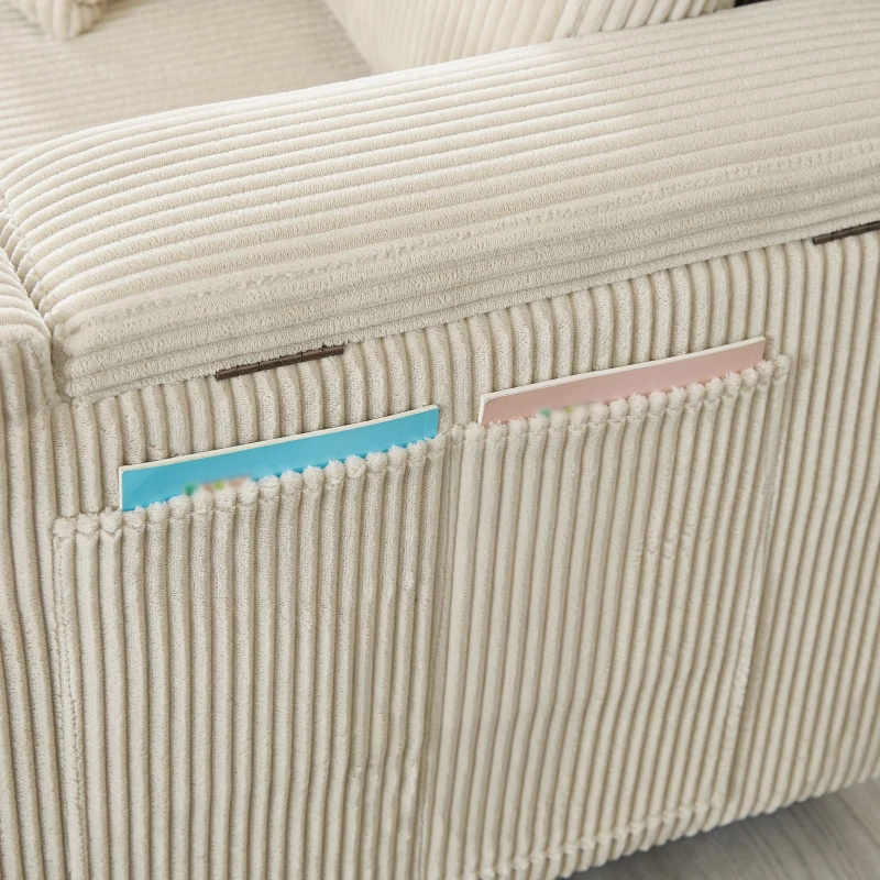 3-in-1 Convertible Corduroy Sofa Bed with Storage and Charging Station, L-Shaped Sleeper Sofa with Armrest, 205L x 128W x 79H cm, Beige