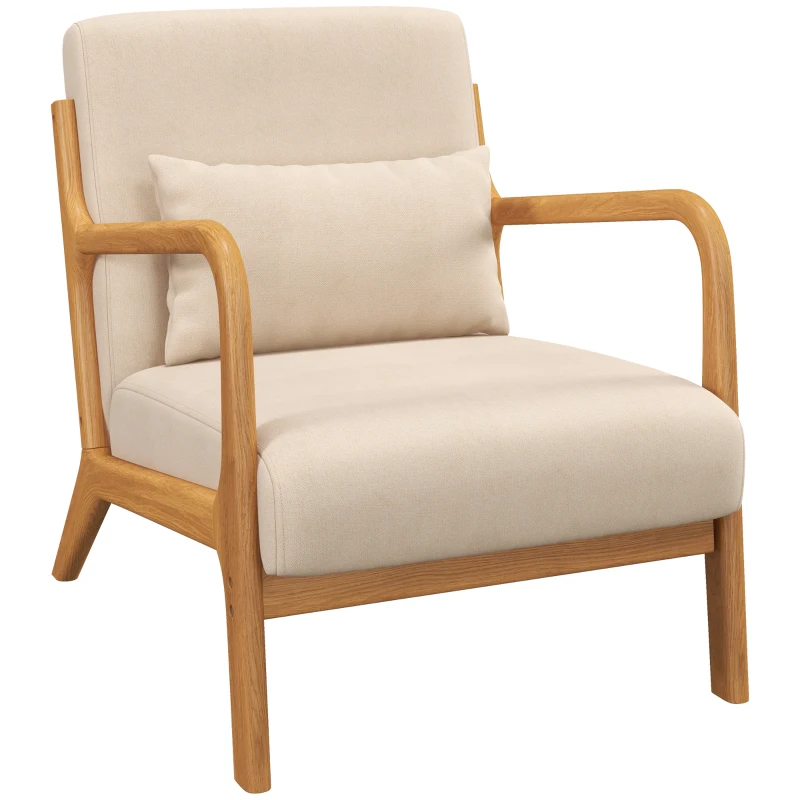 HOMCOM Poltroncina in Velluto con Struttura in Legno, Imbottitura con Molle a S e Cuscino, 61x78x76 cm, Beige