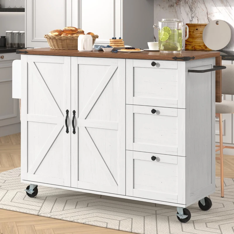 Elegant Kitchen Island with Extendable Worktop, Smooth Wheels, Ample Storage, Serving Cart for Modern Living, 140L x 45W x 92.5H cm, White