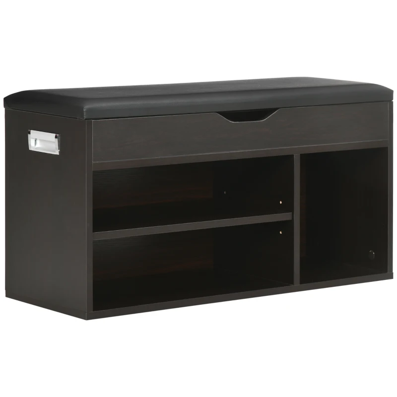 HOMCOM Scarpiera Salvaspazio da Ingresso Imbottita, Mobile da Ingresso con Scarpiera, con 3 Scomparti, Seduta in Pelle PU, per Soggiorno e Corridoio, 80x30x43 cm, Nero