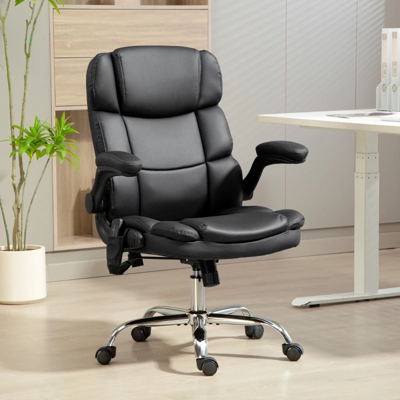 HOMCOM Fauteuil de Bureau Massant à 4 Points avec Riscaldamento et Accoudoirs Rabattabili, Noir