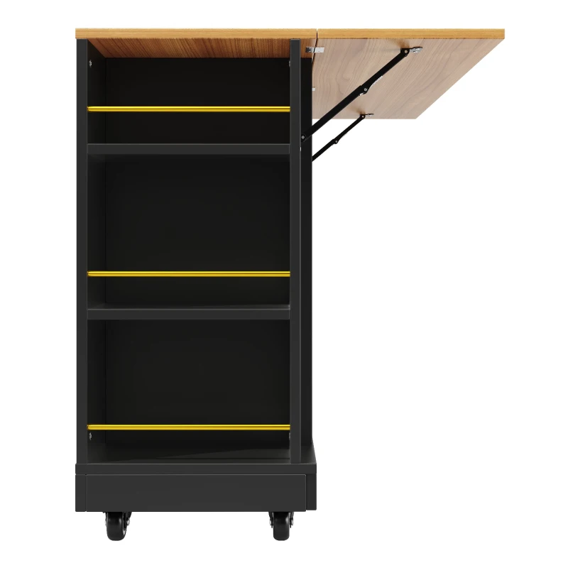 Elegant Kitchen Island Trolley with Wheels, Foldable Worktop, Black Kitchen Trolley with Double-Sided Storage, 120L x 40W x 90H cm, Black