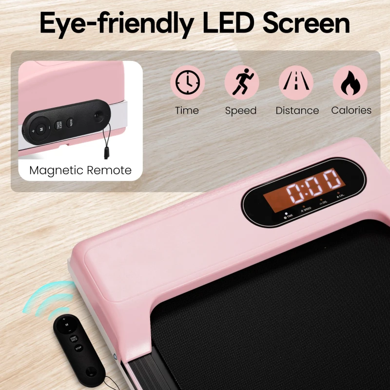 Folding Under Desk Walking Pad Treadmill with Adjustable Incline, Space-Saving Treadmill for Living Room, 111L x 47.5W x 9.5H cm, Pink