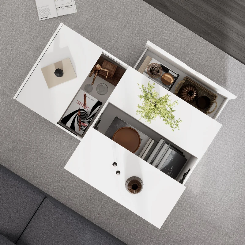 Lift Up Coffee Table with Hydraulic Mechanism, Wooden Tea Table with Drawer and Hidden Storage, 117L x 65W x 43H cm, White