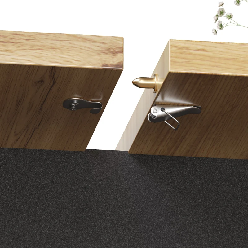 Extendable Dining Table with Modern Design for 4-6 People, Kitchen Table with Wine Rack and Drawers, 110L x 80W x 75H cm, Black+Natural