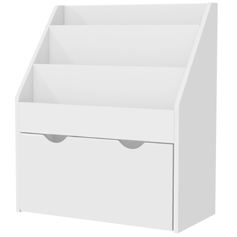 AIYAPLAY Bibliothèque pour enfants Multi-Rangement avec 3 niveaux d'étagères et un tiroir, 62,5L x 30l x 70H cm, blanc