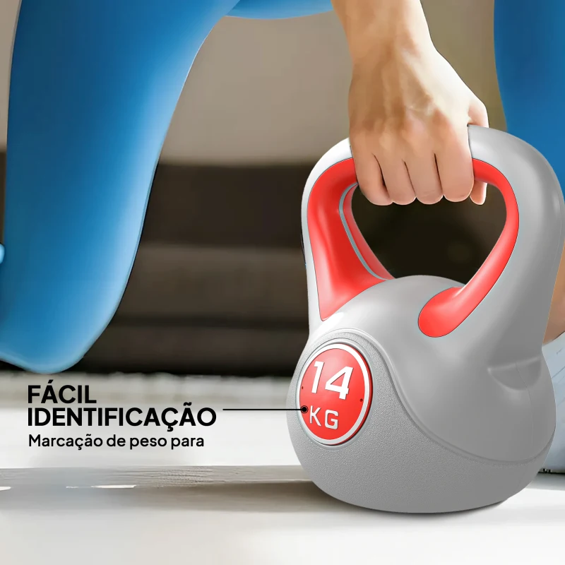SPORTNOW Kettlebell 14 kg Peso Russo com Revestimento de PU e Enchimento de Areia para Treinamento 26x18x32 cm Vermelho e Cinza