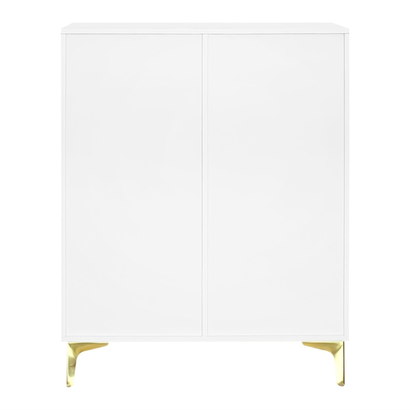 Elegant Sideboard with Adjustable Shelves and Gold-Plated Accents, Cabinet Ideal for Space-Saving Room, 83L x 35W x 101H cm, White+Gold