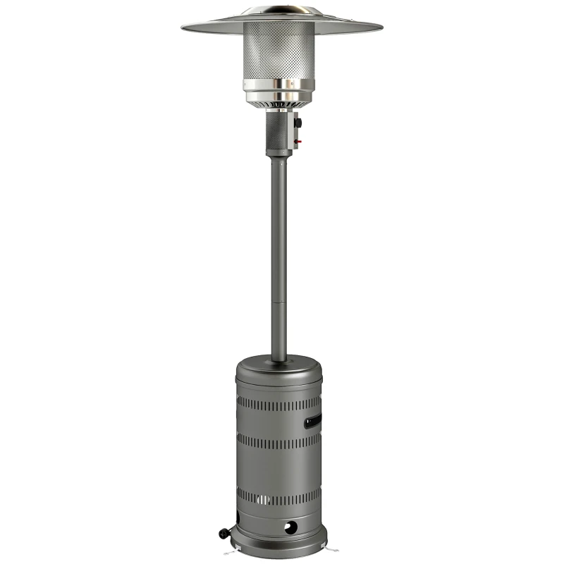 Outsunny Estufa de Gas Butano Portátil 13 KW con Sistema Antivuelco Encendido Piezoeléctrico y Ruedas 82x82x222 cm Gris