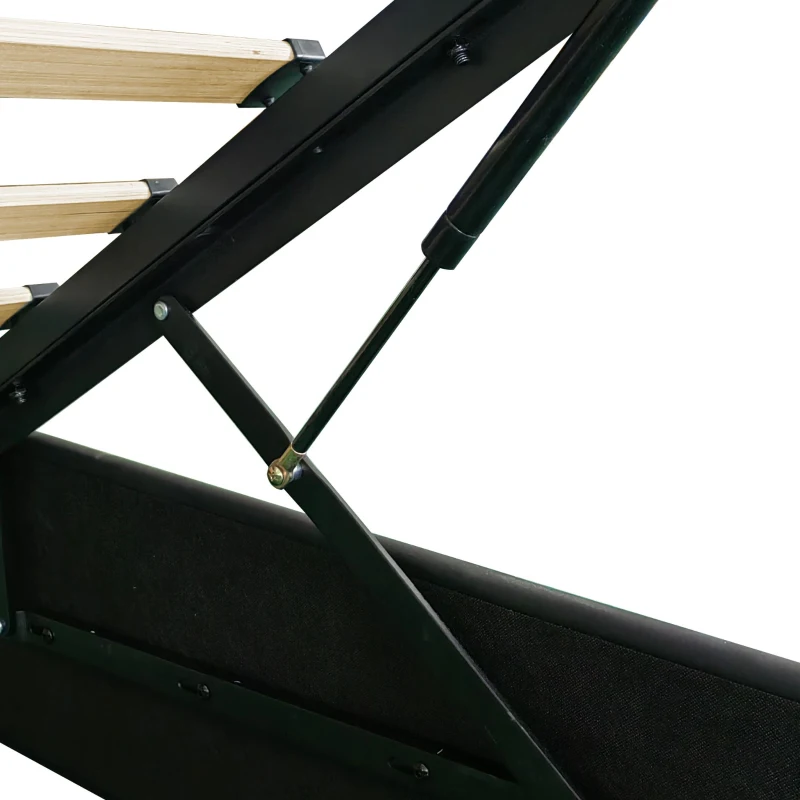 King Upholstered Bed Frame with Hydraulic Storage and LED Lighting, Bedside Equipped with Type-C and USB ports, 210L x 160W x 110H cm, Black