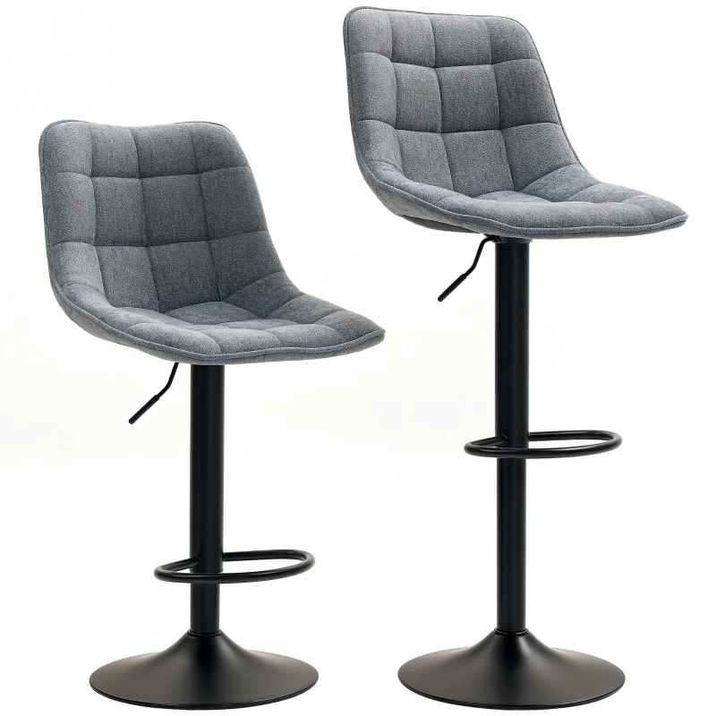 HOMCOM Moderner Barhocker, 2er-Set drehbare Barstühle mit Rückenlehne, höhenverstellbar, mit Fußstütze, gepolstert, Dunkelgrau