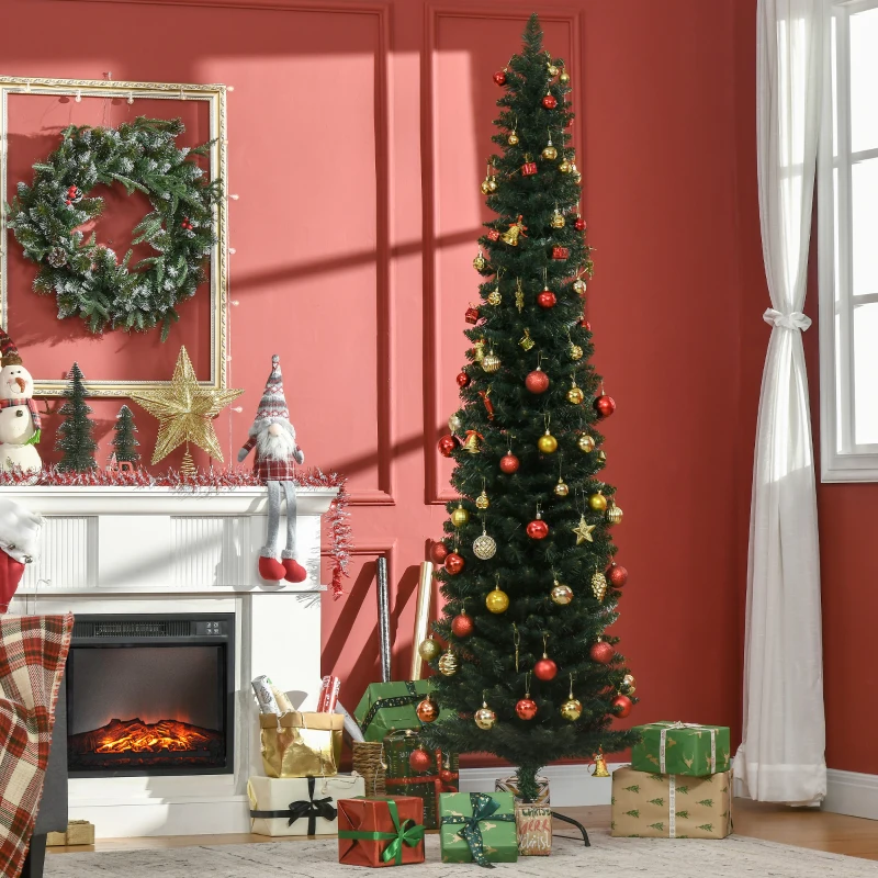 HOMCOM Árvore de Natal Artificial Altura 210cm com 510 Ramos de Folhas de PVC Ignífugos Base Dobrável e Suporte Metálico Verde