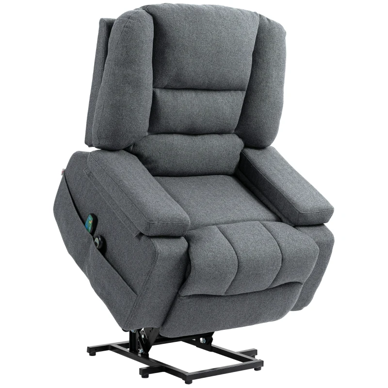 HOMCOM Poltrona Alzapersona Reclinabile con 8 Punti Massaggianti, in Tessuto Effetto Lino, 97x90x102 cm, Grigio
