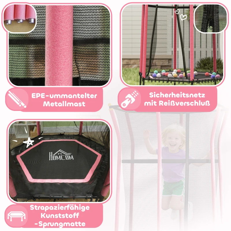 HOMCOM Kindertrampoline, Ø163,5 cm, met Veiligheidsnet, Gepolsterd, Staal, Belastbaar tot 50 kg