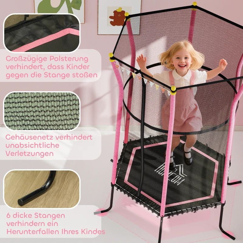 HOMCOM Kindertrampoline, Ø163,5 cm, met Veiligheidsnet, Gepolsterd, Staal, Belastbaar tot 50 kg