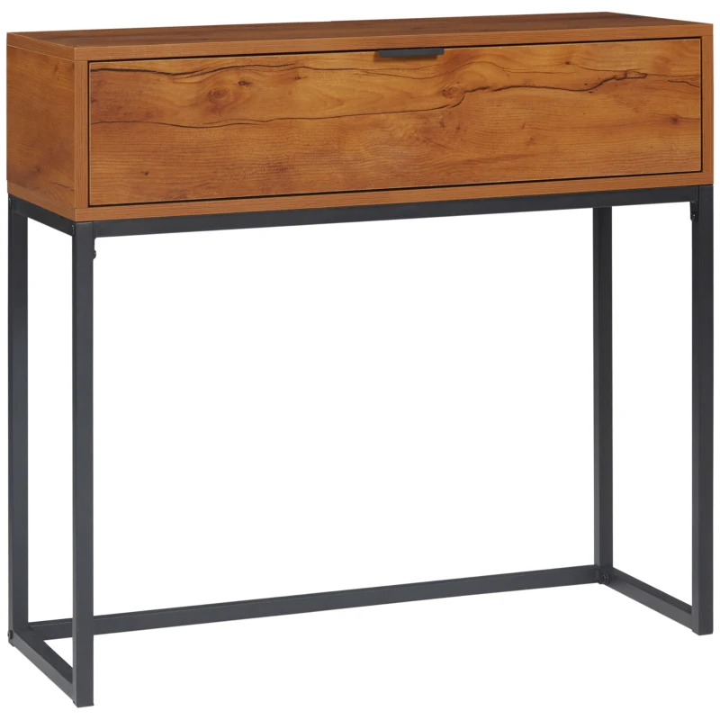 HOMCOM Konsolentisch im Industriedesign, Beistelltisch, Sideboard, 1 Schublade, Braun + Schwarz