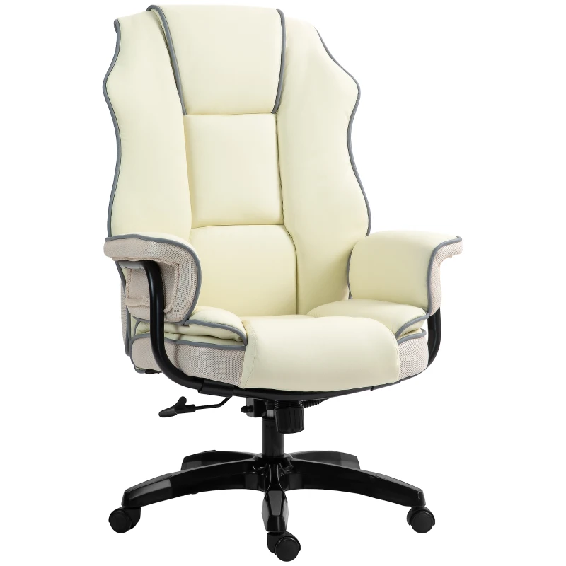 Vinsetto Ergonomischer Bürostuhl, extra gepolstert, Liegefunktion, Kunstleder, 76x80x118-124 cm, Creme