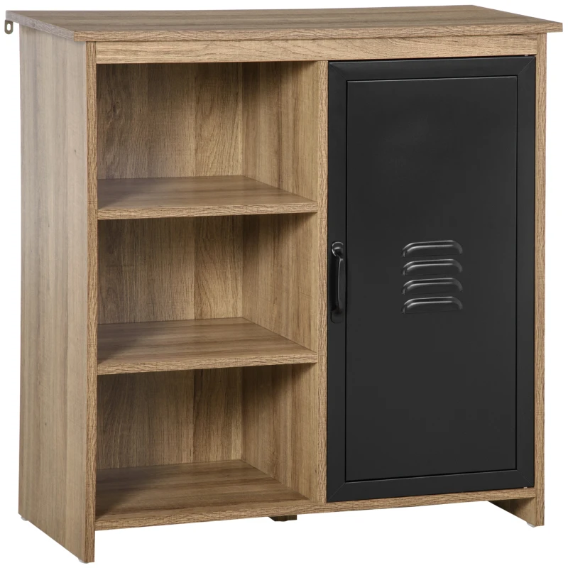 HOMCOM Buffet Industriel - Meuble de Rangement sur pied 3 niches Placard - en Bois et Porte métal Noir