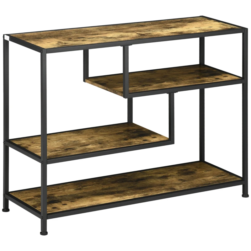 HOMCOM Table console style industriel avec 4 niveaux de rangement 3 étagères inférieures 99,6 x 33,6 x 74 cm