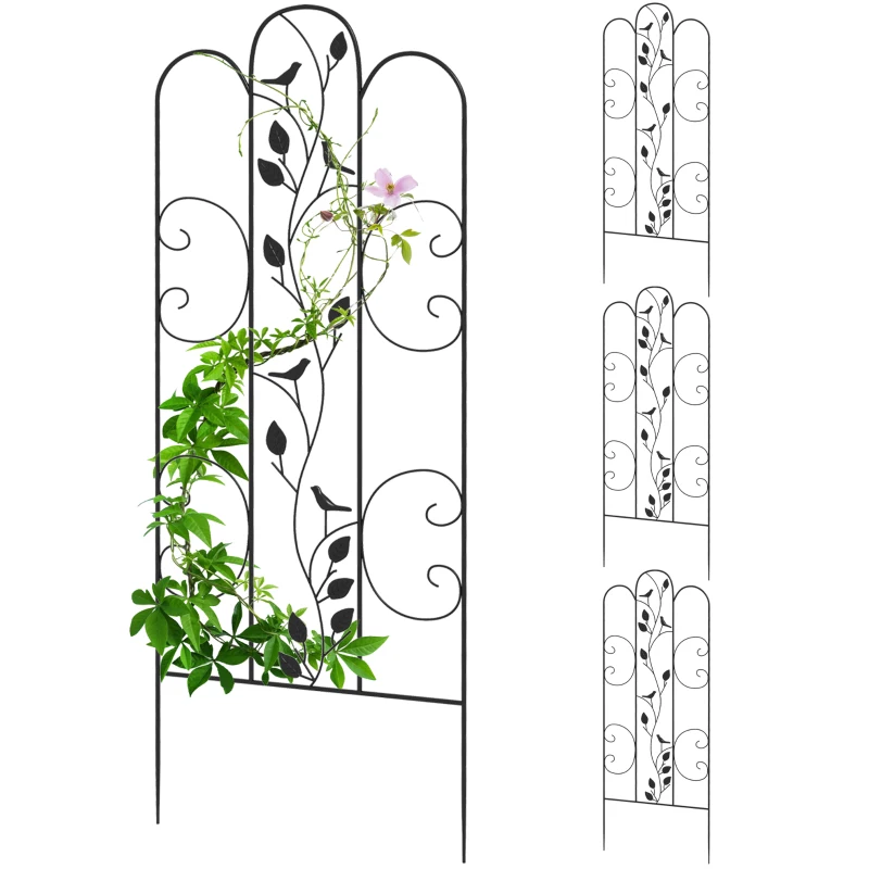 Outsunny Juego de 4 Enrejados de Jardín Soportes para Enredaderas de Acero para Plantas Trepadoras y Decoración 40x106 cm Negro